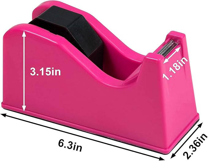 Desktop Tape Dispenser Adhesive Roll Holder (Fits 1" & 3" Core) with Weighted Nonskid Rose red