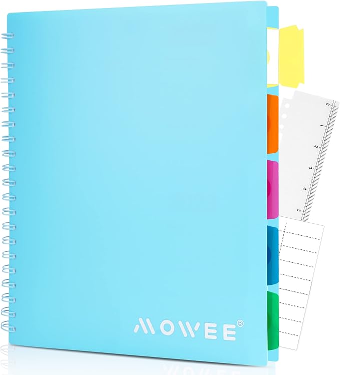 5-Subject Spiral Notebook, College Ruled, with Pocket & Tab Dividers | 200 Pages, 11" Ruler, 8.5"x11" Babyblue, Pocket Dividers with Tab Labels, for Writing Journal, Home, Office & School Supplies