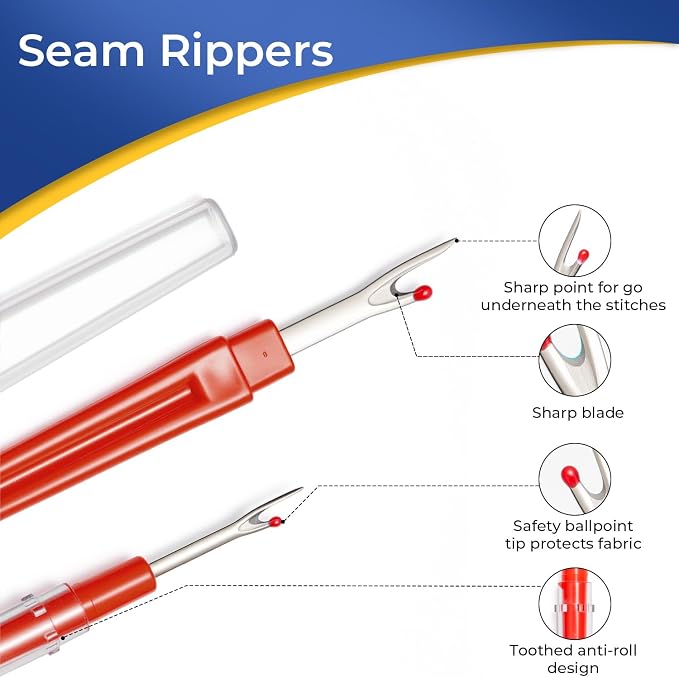 Thread Cutter Tool 5 Pcs - Sewing Accessories for Notions Quilting Crafts | 1 Pack 4.2” Thread Snips丨 1 Pack 5” Curved Embroidery Scissors丨 2 Large and 2 Small Seam Rippers