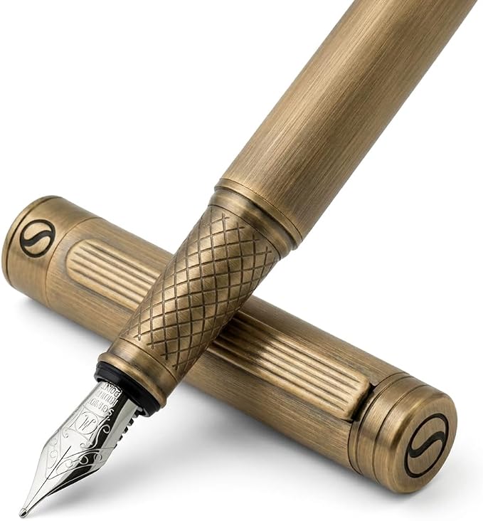 Scriveiner Luxury Fountain Pen - Stunning Bronze Luxury Pen, Schmidt Gilded Nib (Medium), Converter, Best Pen Gift Set for Men & Women, Professional, Executive, Office, Nice Pens