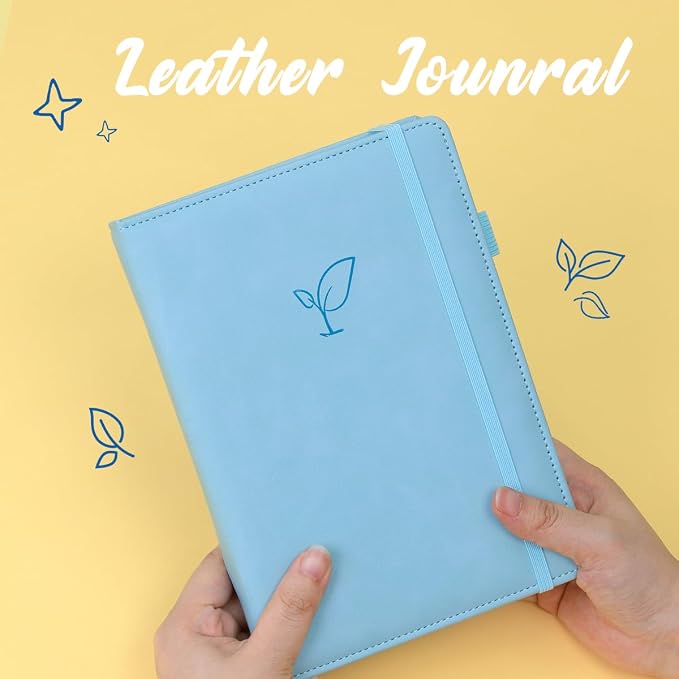 Hoci Poci 400 Pages Lined Journal Notebook, 5.8" x 8.4", Light Blue | Thick Journal for Writing, A5 Hardcover Leather Notebook with 100Gsm College Ruled Paper for Women Men Work Note taking
