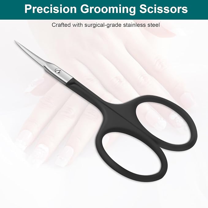 CGBE Cuticle Scissors, Extra Fine Curved Eyebrow Scissors, Black | Stainless Steel, Round Handle, Precise Pointed Tip, Hangnail And Dry Skin Trimming, Russian Manicure Care