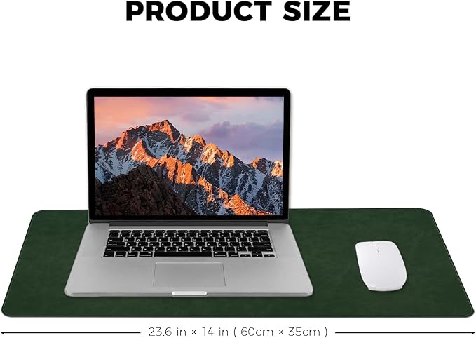 CHEERYGOO Leather Office Desk Pad Protector, Non-Slip PU Leather Desk Blotter, Waterproof Laptop Writing Mouse Pad for Office and Home,23.6"x 13.8" M Dark Green
