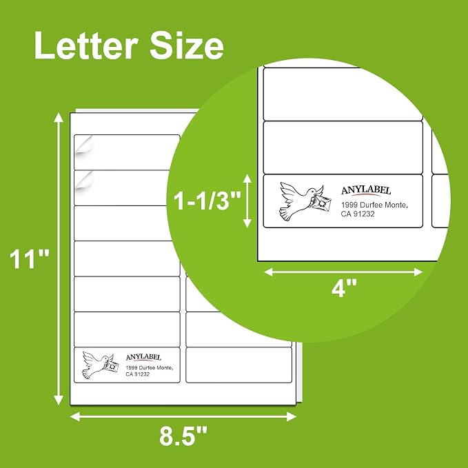 1400 Labels 100 Sheets 4" x1-1/3 14 up Mailing Sticker Paper for Laser & Inkjet Printer, 14 Per Page Address Labels for Packages Adhesive, 4” x 1.33" Printable Label