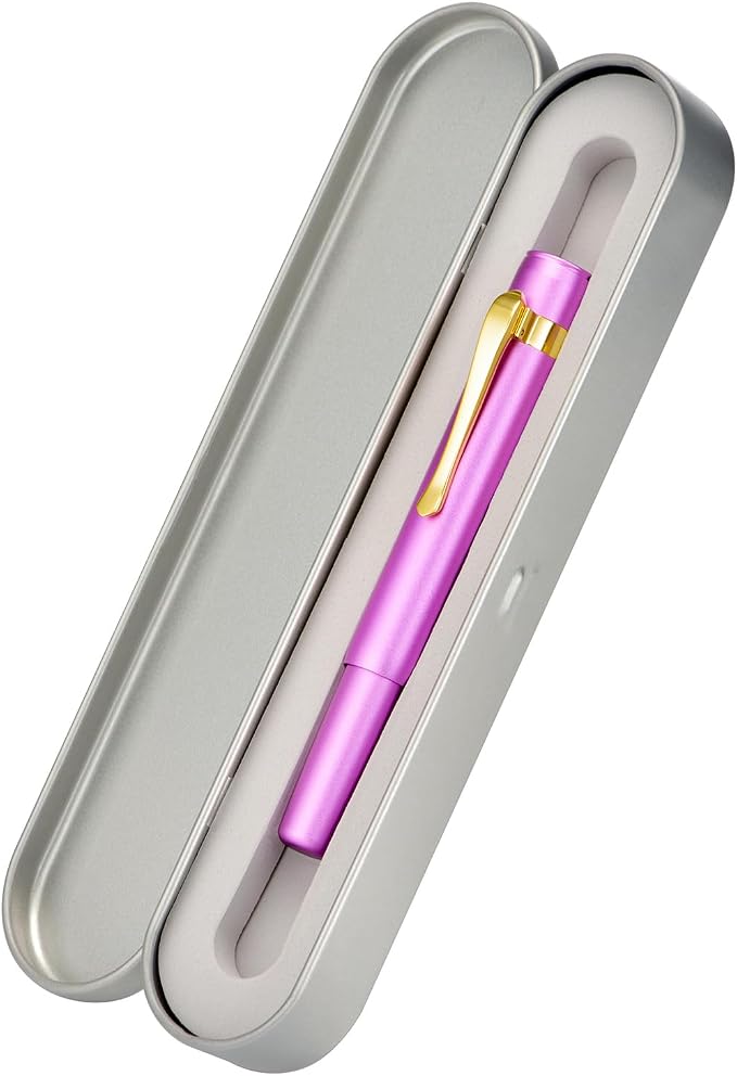 HONG DIAN M2 Mini Fountain Pen with Bent Nib, Sleek Shape Aluminium Short Pocket Travel Pen (Lilac Purple)