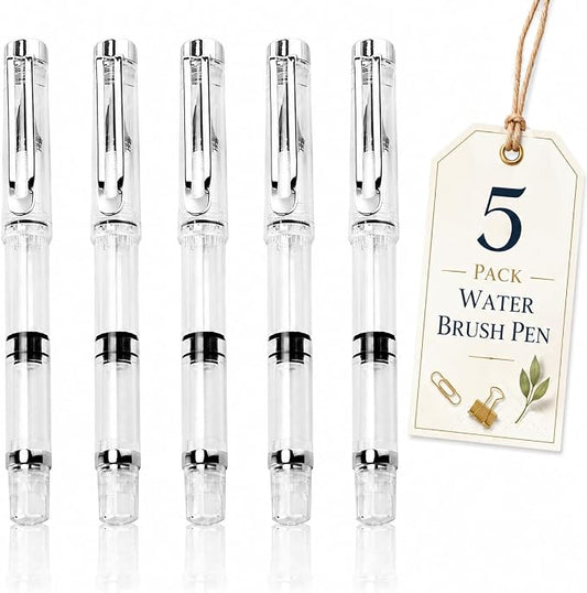 NUOBESTY 5Pcs Water Brush Pen Set – Refillable Fountain Brush Pens for Watercolor, Calligraphy, Painting, Drawing, Scrapbooking & Sketching | Watercolor Brushes for Watercolor, Calligraphy, Painting, Drawing, Scrapbooking & Sketching