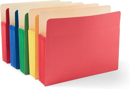 Staples Expanding File Pockets, Letter Size, 3.5‑Inch Expansion, Durable Colored Pockets for Office & School – Assorted Colors, 5/Pack
