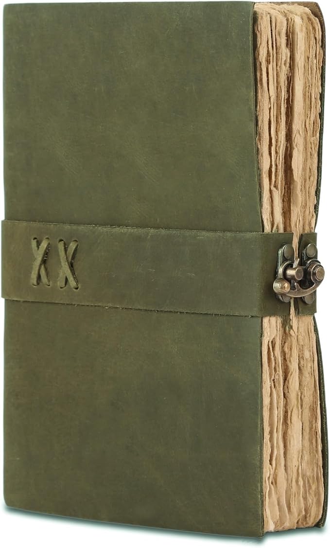 Vintage Leather Journal Handmade Buffalo Deckle Edge Paper – Leather Bound Journal for Women Men Vintage C-Lock Closure Ideal for Writing & Travel for Artists