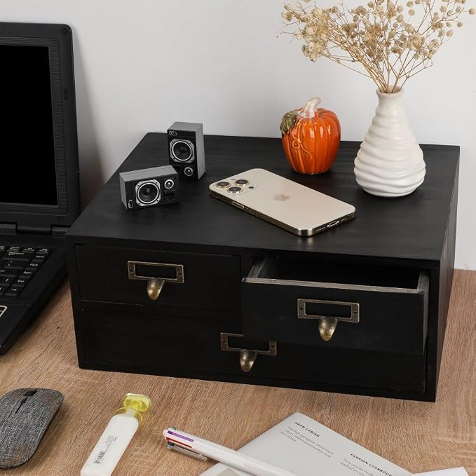 Wooden Storage Box Apothecary Drawers Vintage Wooden Box Wood Desktop Organizer Countertop Drawers Library Card Catalog Cabinet Apothecary Cabinet（BLACK 03）