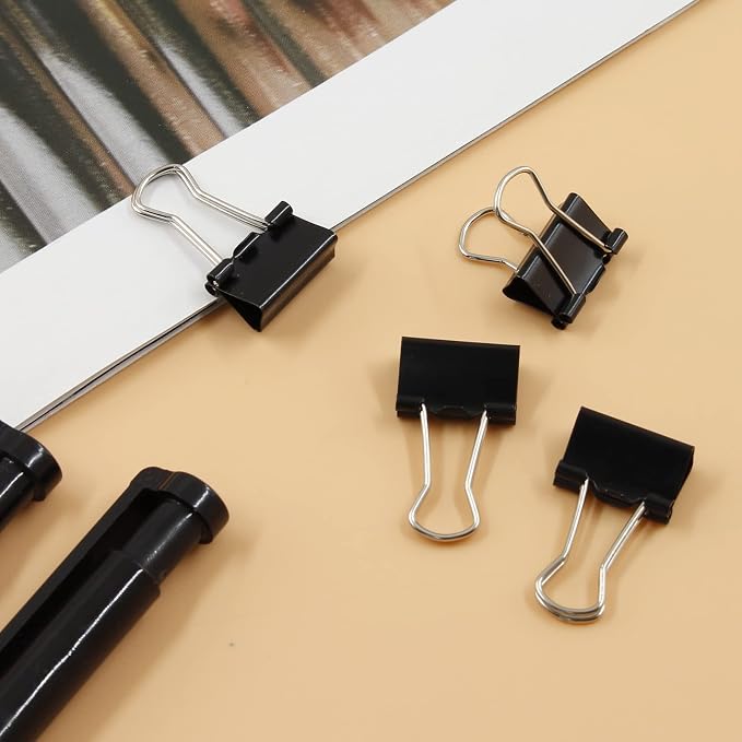 40 Pack 5/8" Black Binder Clips, 5mm Capacity Metal Office Clamps | Metal Paint-Plated, 15mm Wide 5mm Capacity, For Paper Document Photo Album School Office Home