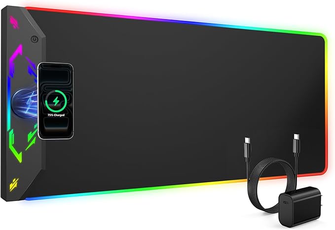Magnetic Wireless Charging Mouse Pad Gaming, 31.5"x15.8" Large Desk Mat | RGB Mousepad, Smooth Glide, Stitched Edge, Non-Slip Rubber Base, Desk Pad Computer Keyboard Mat, No Adapter