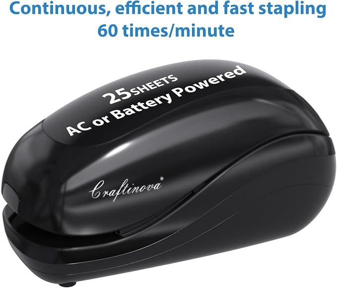 Electric Stapler,Including 2000 Staples and 1 Staple Remover, Suitable for Palm Size and high Comfort，25 Sheet Capacity, AC Adapter or Battery Powered，Battery not Included，(Black)…