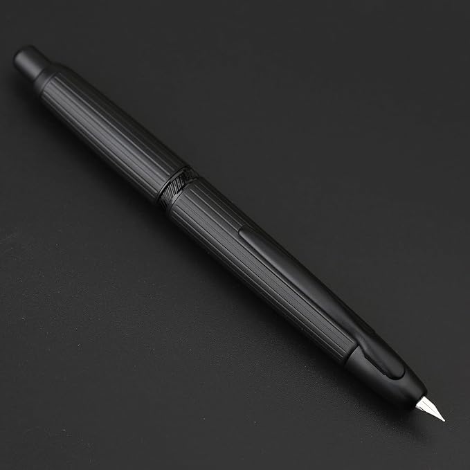 erofa Majohn A1 Retractable Fountain Pen Extra Fine Nib with Box, Black Stripe Press Ink Pen with Converter for Writing (With Clip Version)