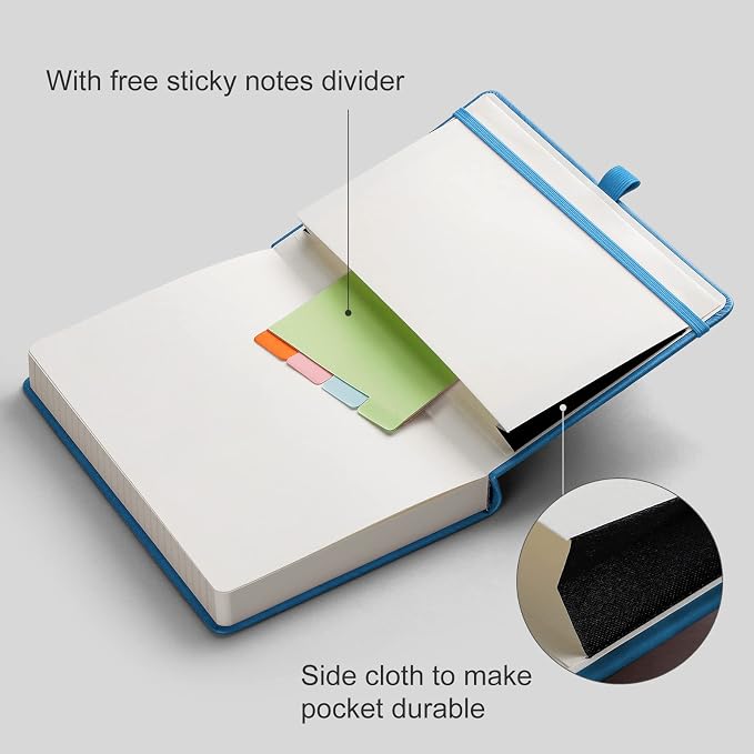 AHGXG Lined Journal Notebook, 320 Numbered Pages, A5 (5.75'' X 8.38'') | Thick Lined Notebook for Note Taking, 100GSM Paper, Leather Hardcover, for Women Men (Light Blue)
