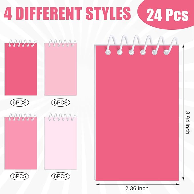 Epakh 24 Pcs Student Gift Bulk Pocket Spiral Notebook Memo Pads Mini Blank Pocket Notebooks 20 Sheets Per Notebook for School Classroom Home Office Nurses(Pink)