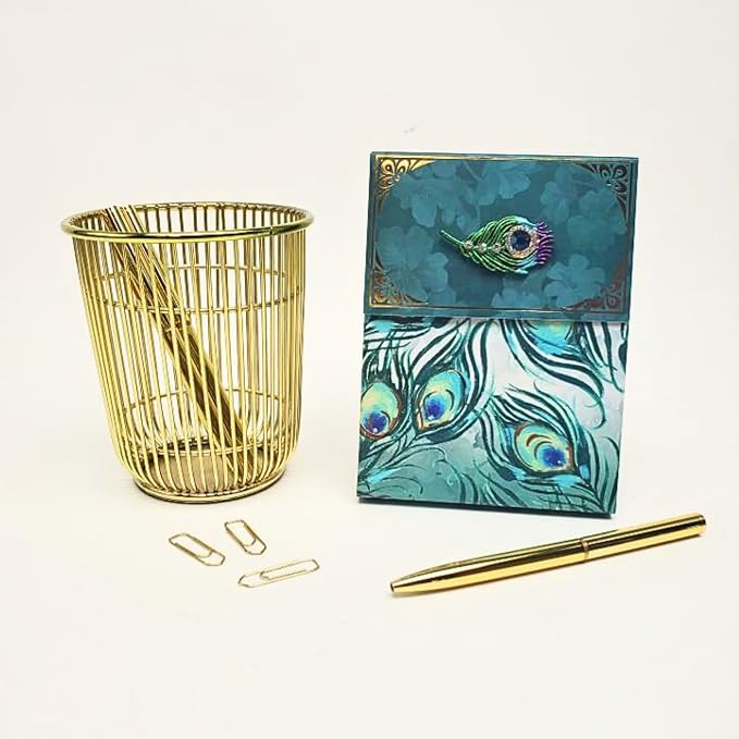 Punch Studio Flip-Top Notepad For Daily Notes or Notes on-the-go, with Magnetic Closure, Brooch Embellishment, Gold-Foil Accents & 75 Illustrated Sheets, 5" x 3.75" - Emerald Peacock (46625)