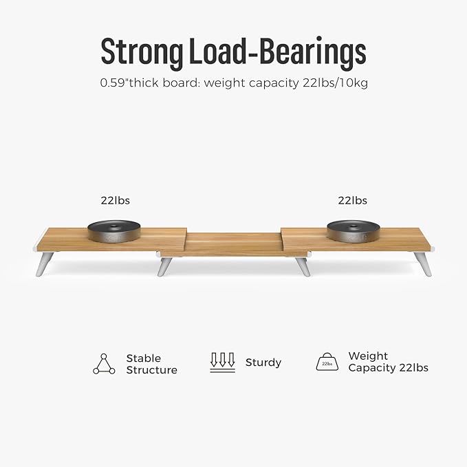loukin Dual Monitor Stand Riser for Desk, 43.6" × 8.2" Computer Stand, Wood | Supports 22 lb, No Installation Required, Water-Resistant Surface, Fits Laptops and Printers, Ergonomic Design
