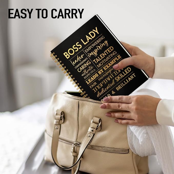 Boss Lady 160 Blank Pages Gold Foil Hardcover Spiral Notebook, New Business Owner Gifts Women Boss Gifts for Boss Female, Appreciation Gifts for Women Entrepreneurs, Boss Day Women's Day Gifts