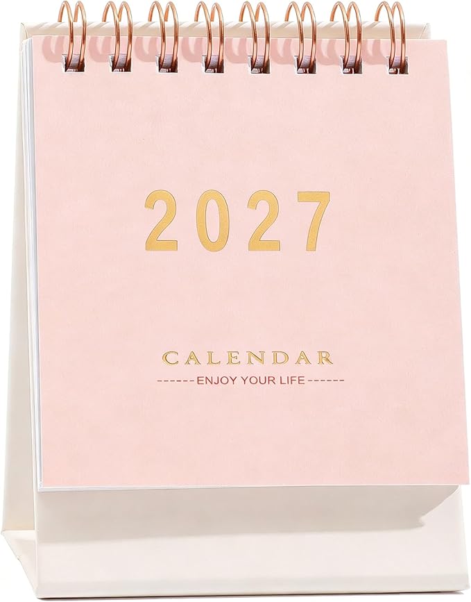 Mini Desk Calendar 2026-2027 - Runs From July 2026 until Dec 2027 Monthy Small Desktop Calendar 250 GSM Thick Paper Twin-Wire Binding for Home or Office (Pink)
