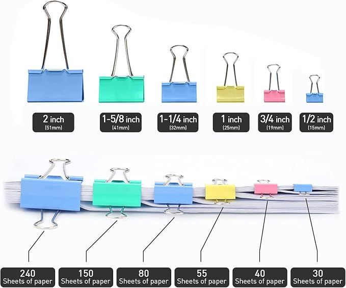Binder Clips Width 1 Inch Capacity 0.47 Inch White 36 PCS with Storage boxs, Binder Clips 25mm 1 Inch for Teacher School Office and Business
