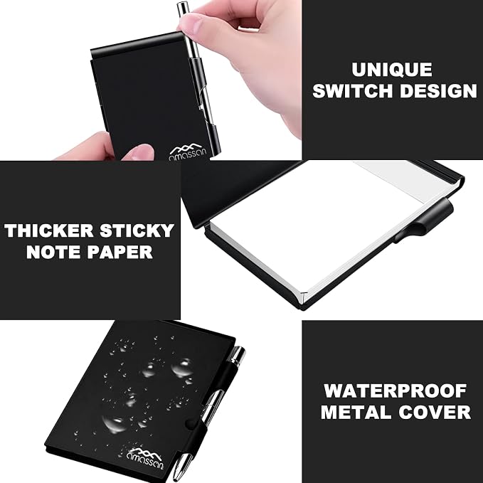 amassan Metal Small Notebook, Mini Notepad, Small Pocket Notepad Aluminum Note Case with Mini Metal Pen and 60-Page Sheets - Memo Books Note Pads (2pcs-Black+Black)