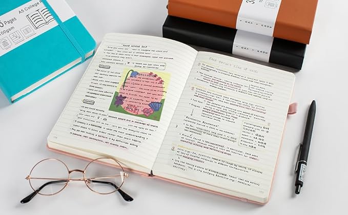 Thick College Ruled Notebook with 366 Numbered Pages, A5 Journals for Writing with 100GSM Lined Paper, Hardcover Leather Notebooks for Women Men School Note Taking Office Work Diary, Green