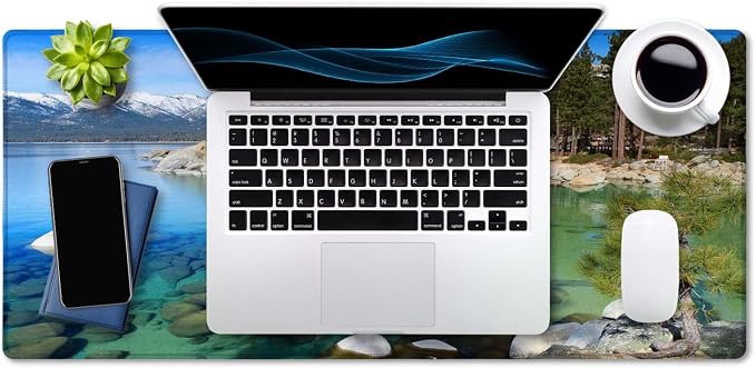 SSOIU Extended Mouse Pad, XXL Gaming Mouse Pads, Large Big Mousepad Laptop Computer Keyboard Mat Desk Pad with Non-Slip Base Stitched Edge for Gaming Office, 35.5 x 15.7 inch, Lake Tahoe