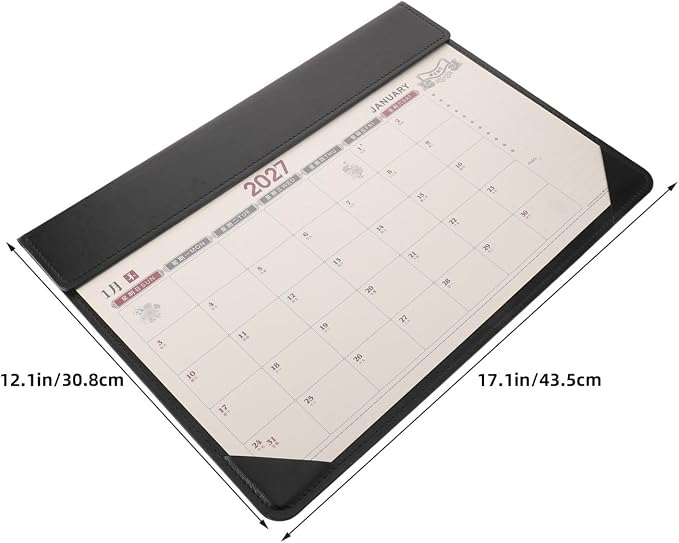 Kisangel Large Desk Blotter Calendar - 2027 PU Leather Computer Pad with Monthly Calendar - 17x12" Desk Mat for Home Office School Study