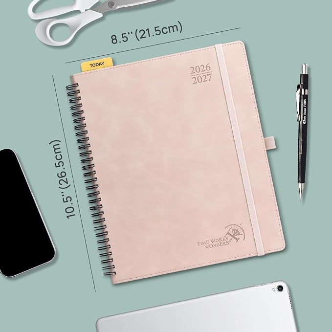 POPRUN Weekly Planner 2026-2027 (July 26-June 27), Large-8.5" x 10.5", Academic Agenda 2026-2027 Calendar Notebook Planner for School, College, Spiral Leather Softcover, 100GSM - Magenta