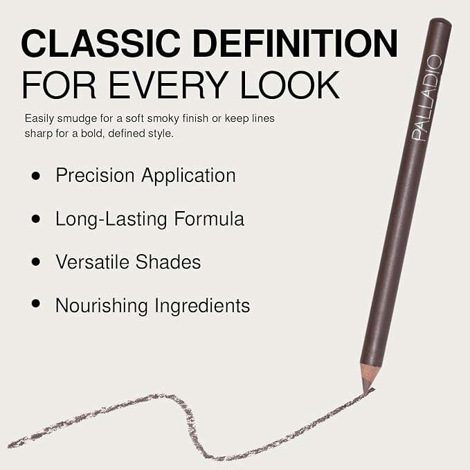 Palladio Wooden Eyeliner Pencil, Thin Pencil Shape, Easy Application, Firm yet Smooth Formula, Perfectly Outlined Eyes, Contour and Line, Long Lasting, Rich Pigment, Taupe