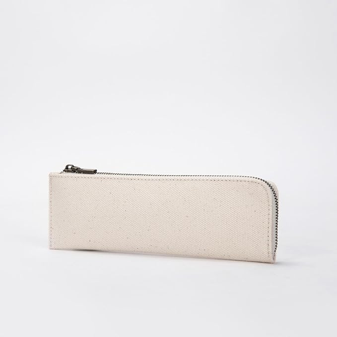 Canvas Pencil Case Slim Pencil Pouch Durable Zipper Stationery Bag Small Travel Use （Beige/Canvas）