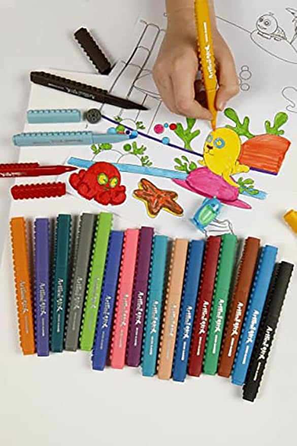 Artline Stix Stackable Brush Markers, Assorted Colors, 6 Pack | Connecting marker pens for hand lettering, calligraphy, coloring, drawing and creative building activities