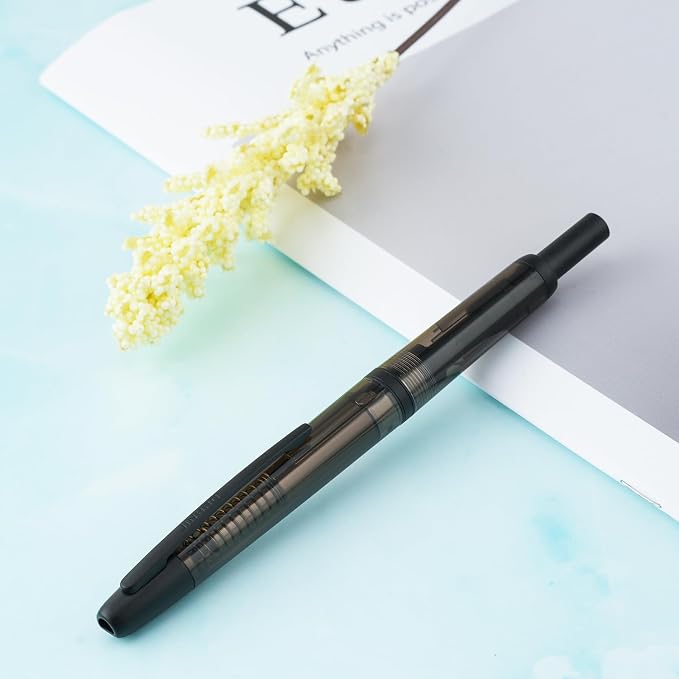 Jinhao 20 Press Retractable Fountain Pen Extra Fine Nib with Converter Resin Writing Gift Pen, Transparent Black