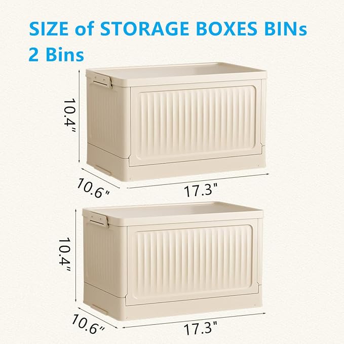 Foldable Storage Bins with Lids, 2‑Pack Beige – Collapsible Storage Box Organizer for Closet, Clothes, Toys, Books, Documents