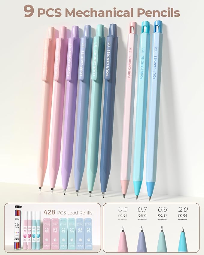 Four Candies 56 PCS Aesthetic School Supplies with Pencil Case (Cream) | 6 Multicolor Pens, 12 Pastel Highlighters, 5 Black Gel Pens, 9 Mechanical Pencils, Student Stationery Set College Essentials
