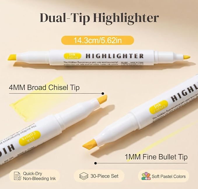 15 Count Dual-Tip Highlighters, Pastel Colors Fine & Bold Tip, Quick-Dry Non-Bleeding Highlighter Markers for Bible Journaling,School,Office,Notes (15 colors highlighters - Iridescent Color)