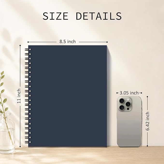 4 Pack Blank Spiral Notebook 8.5"x11" Hardcover Sketch Book | A4 large unlined,120 pages, 100gsm thick paper,for women men,for school office home note taking drawing,classic dark colors