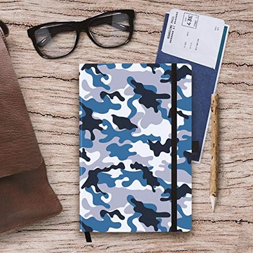 RICCO BELLO Lined Journal Notebook, Blue Camo, 5.7 x 8.4-Inches | Faux Leather Hardcover, Pen Holder, College Ruled, 96 Sheets / 192 Pages, For Work & Notes