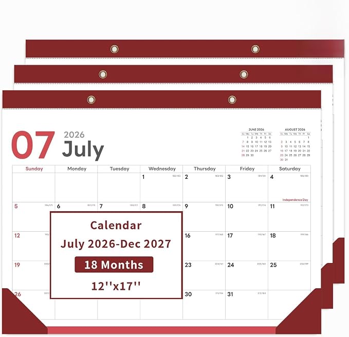 COMIX Desk Calendar 2026-2027, 17" x 12" Monthly Desktop Planner Pad with Frosted Cover, 18 Months July 2026 to December 2027, Thick 120 GSM Paper for Office School Home,3 Pack