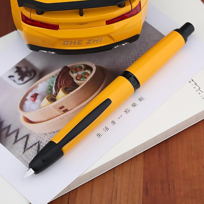 erofa Majohn A1 Press Fountain Pen Fine Nib with Box, Retractable Orange Metal Ink Pen with Converter Writing Set (Black Clip Version)