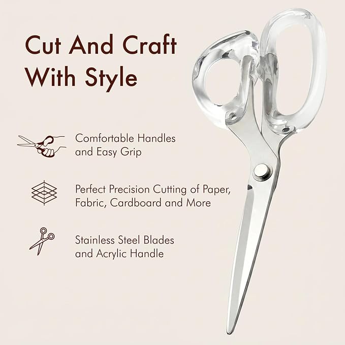 OfficeGoods 9” Stainless Steel Acrylic Scissors for Office and Home - Aesthetic and Sharp All Purpose Scissors, Perfect for Sewing, Arts and Crafts - Silver