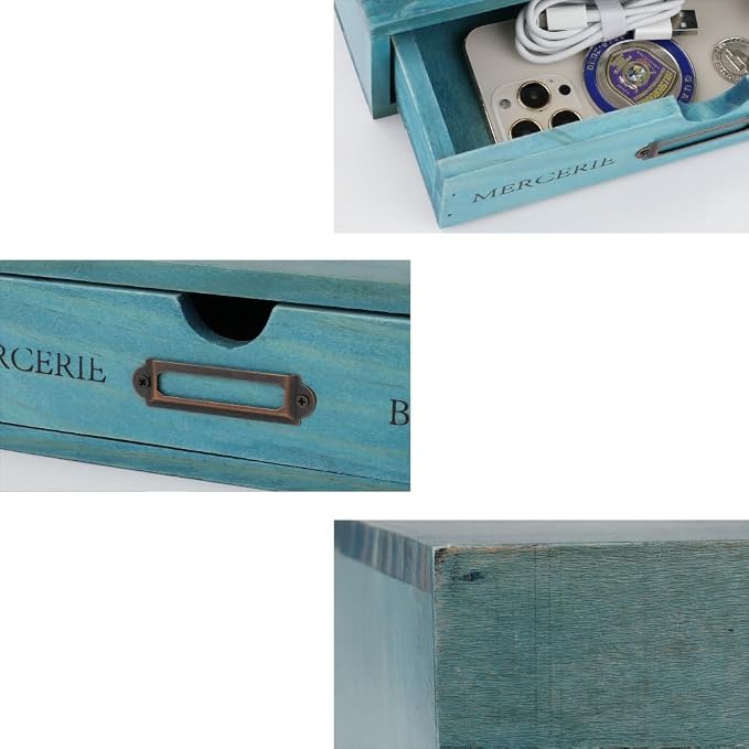 Wooden Storage Box Apothecary Drawers Vintage Wooden Drawers Wood Desktop Organizer Countertop Storage Box Library Card Catalog Cabinet Apothecary Cabinet（BLUE）