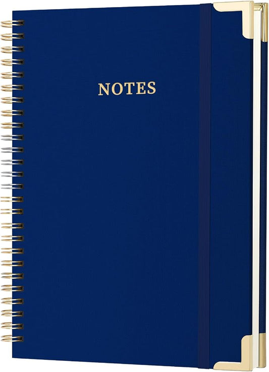 ALKALO A4 Large Spiral Notebook Journal, (8.5×11'') 100 Pages Linen Hardcover College Ruled Journaling For Work & Note Taking Thick Spiral Journal For Writing Daily Journal For Women & Men- Blue