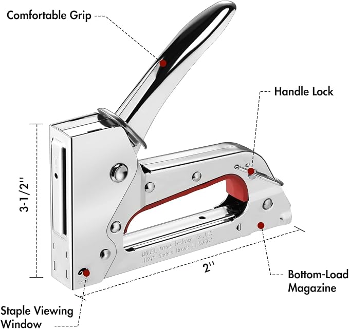 Arrow JT27 Light Duty Staple Gun Kit with 2000 Pieces JT21 3/8" Staples | Thin Wire Manual Stapler for Upholstery, Crafts, Decorating, and Repairs, Lightweight Chromed-Steel Housing