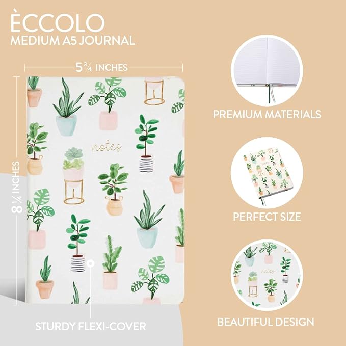 WORLD TRAVELER Eccolo A5 Hardbound Journal Notebook 256 Ivory Lined Pages | Sturdy Flexible Hardcover, 80GSM Acid-Free Ivory Pages, Smyth-Sewn Lay-Flat Binding, Ribbon Bookmark