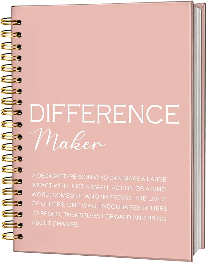 Pink Difference Maker Gift, Difference Maker Definition Hardcover Spiral Notebook Journal, Motivational Notebooks, Thank You Gifts for Women Men Teacher Coworkers, 5.5x8.3