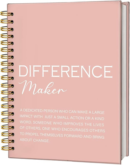 Pink Difference Maker Gift, Difference Maker Definition Hardcover Spiral Notebook Journal, Motivational Notebooks, Thank You Gifts for Women Men Teacher Coworkers, 5.5x8.3