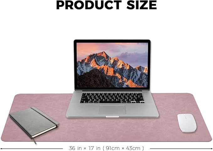 CHEERYGOO Leather Desk Pad Protector, Mouse Pad, Office Desk Mat, Non-Slip PU Leather Desk Blotter, Laptop Desk Pad, Waterproof Desk Writing Pad for Office and Home 36"x17" XL Pink