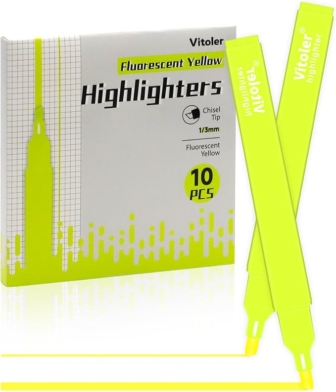 Vitoler Yellow Highlighters,Bright Color Dry Fast,Chisel Tip,10Pcs | Dry Fast,long lasting high quality for bible study,books,journal,writing,school office