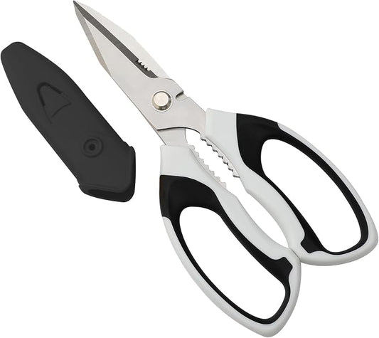 BoFuYuan Utility Scissors All Purpose heavy duty 8-Inch White | Comfort Grip, Sharp Serrated Blades Cutting Carpet Cardboard Wire Fabric, Multipurpose Shears for Kitchen Garden Office Craft